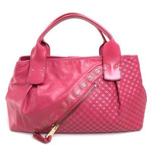 MARC JACOBS Logo Quilted Hand Bag Tote Bag Leather Pink